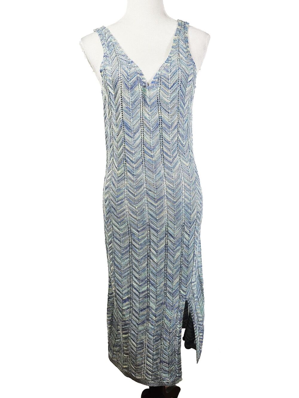 Madden NYC Space Dye Knit Medium Light Blue Tank Dress Chevron Metallic